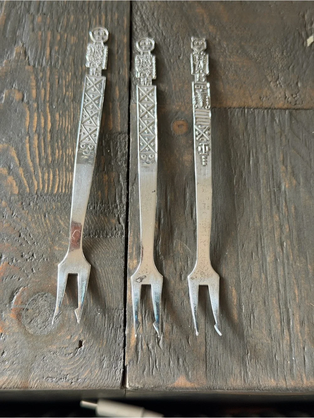 Vintage 925 Sterling Silver Figural Whimsical Cocktail Pick Fork Set of 3